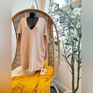 Free People Heart It Lace Up Sweater Oversized Peachy Size Small